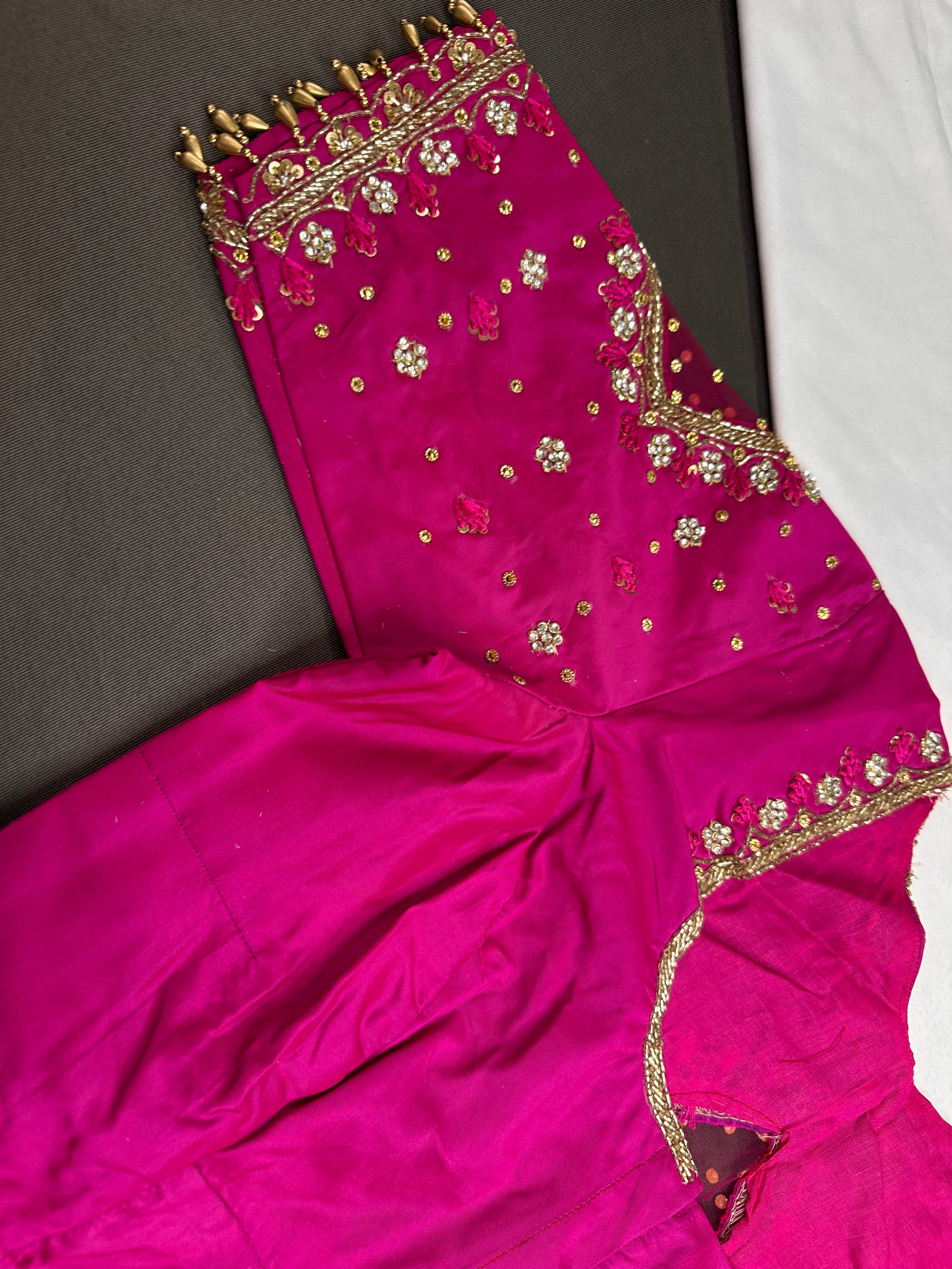 Pink Net Silk Maggam Aari Blouse - 