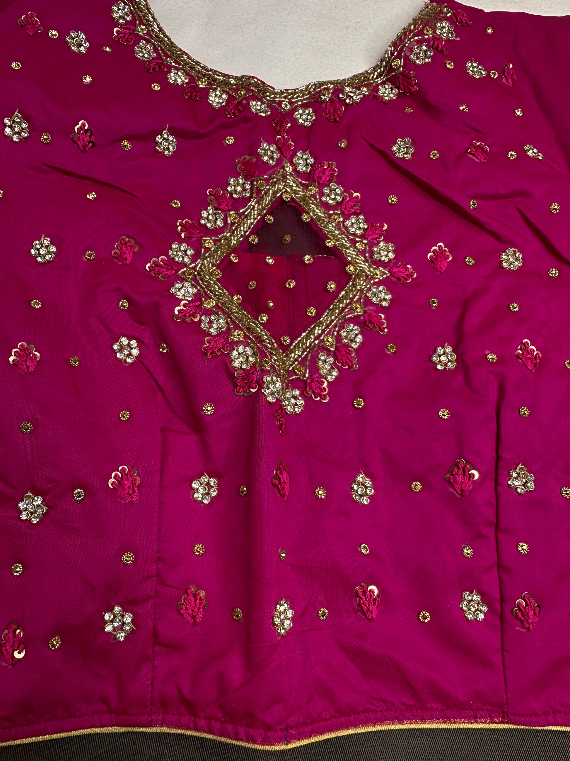 Pink Net Silk Maggam Aari Blouse - 