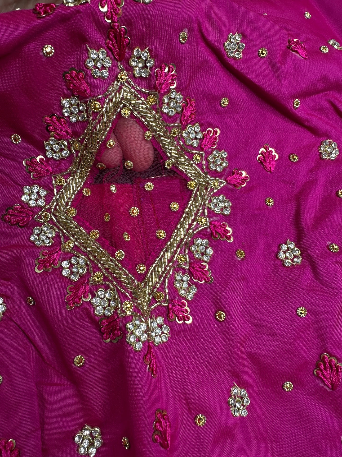 Pink Net Silk Maggam Aari Blouse - 