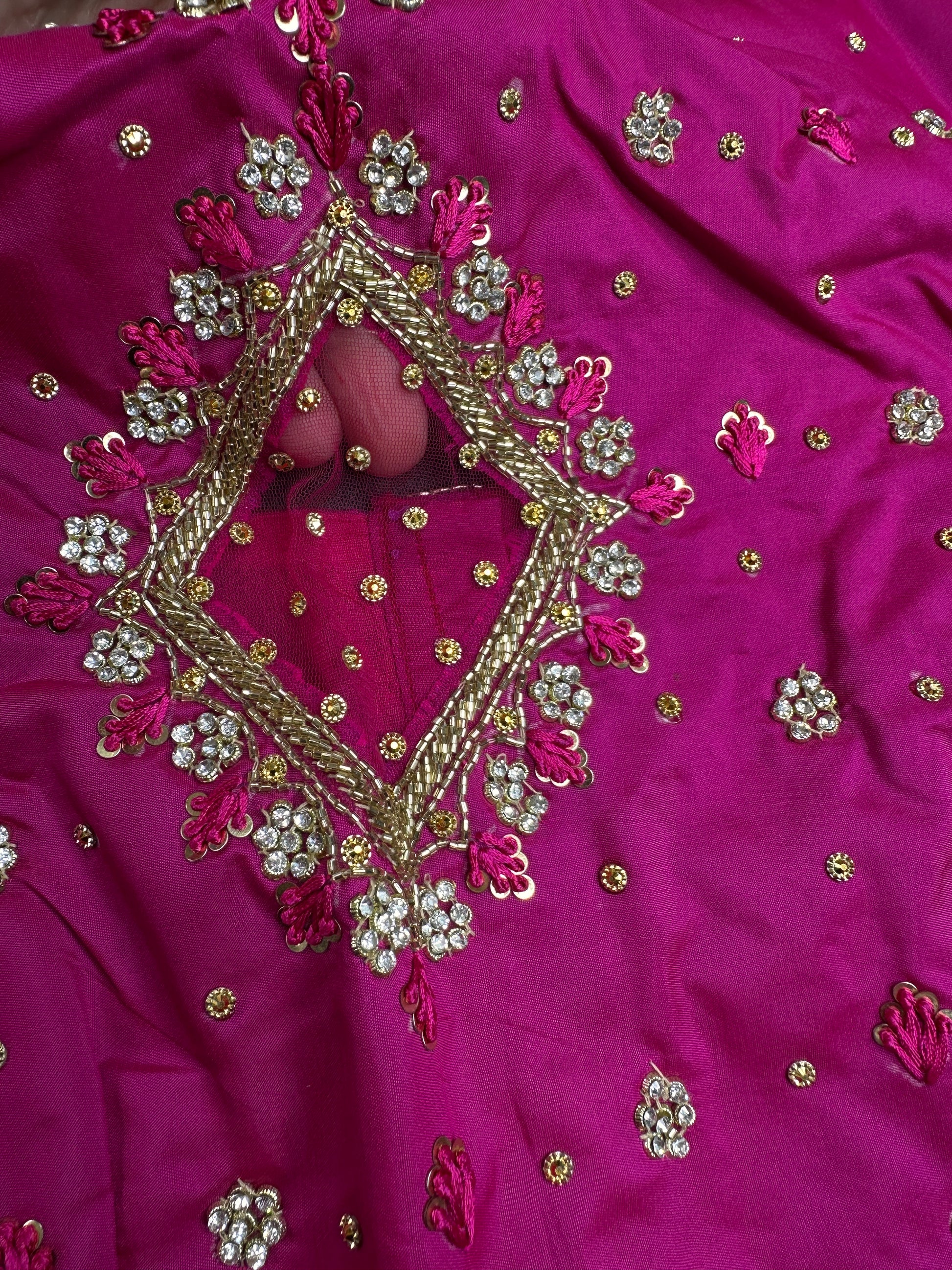 Pink Net Silk Maggam Aari Blouse - 
