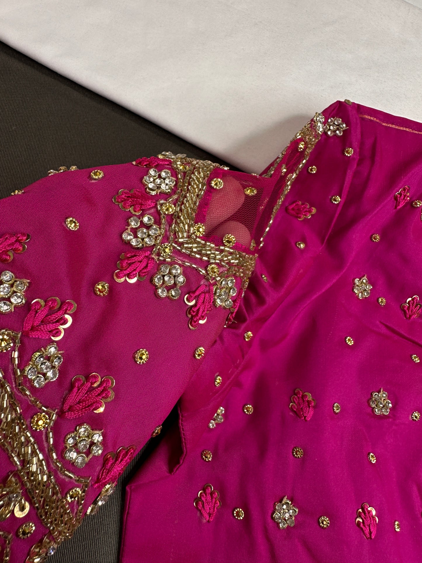 Pink Net Silk Maggam Aari Blouse - 