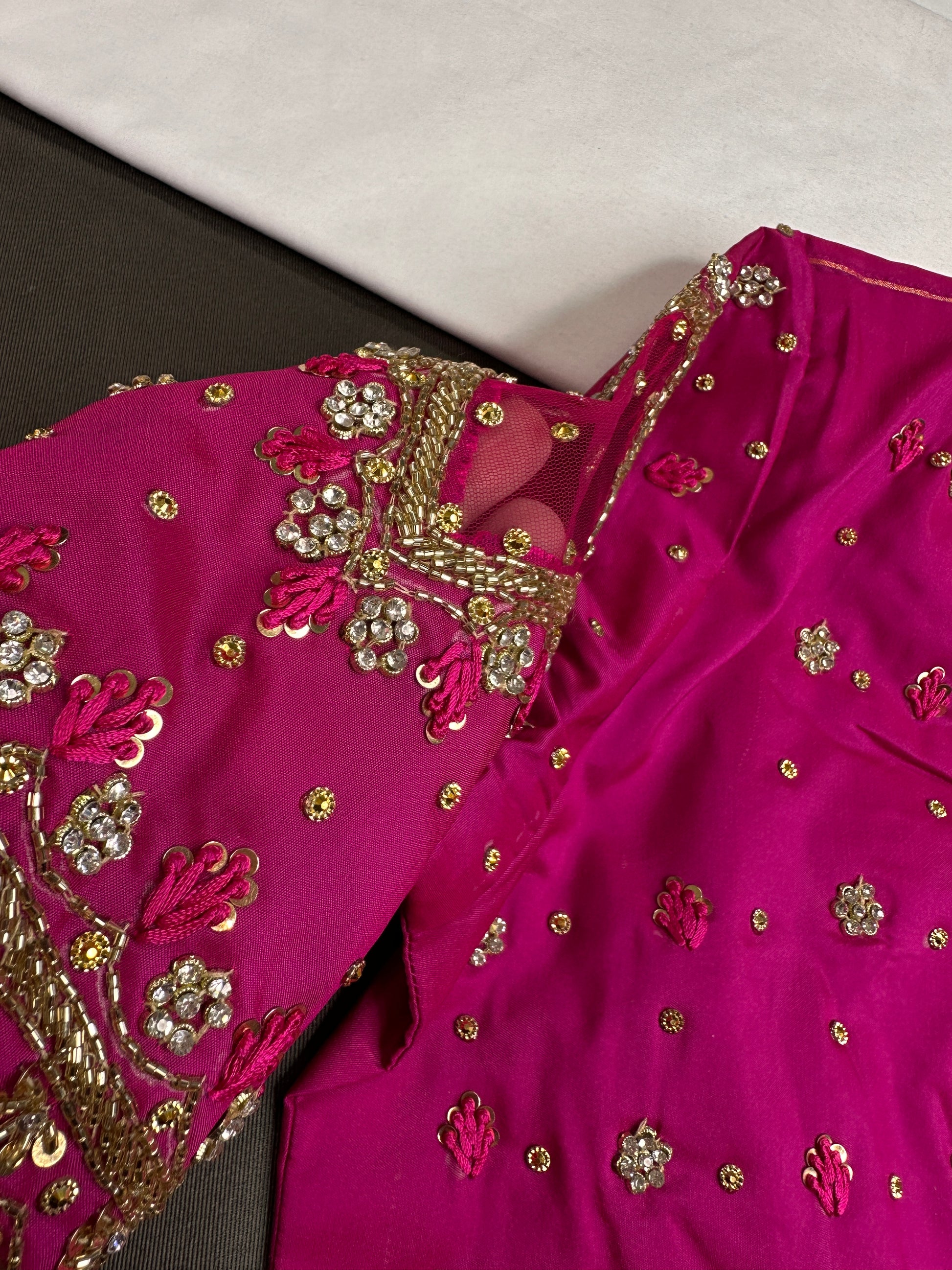 Pink Net Silk Maggam Aari Blouse - 