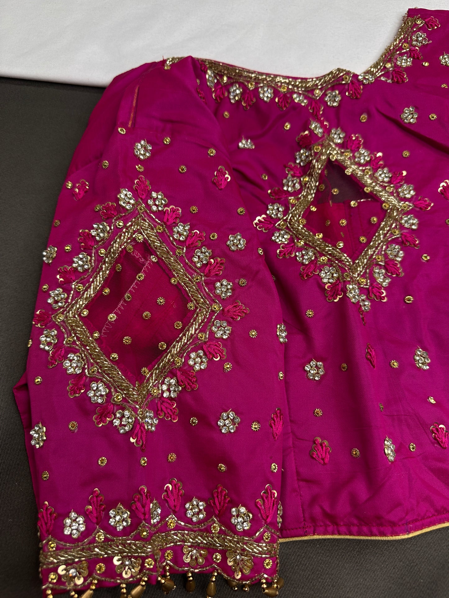 Pink Net Silk Maggam Aari Blouse - 