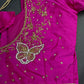 Butterfly Pattern Pink Silk Maggam Aari Pearl Work Blouse - 