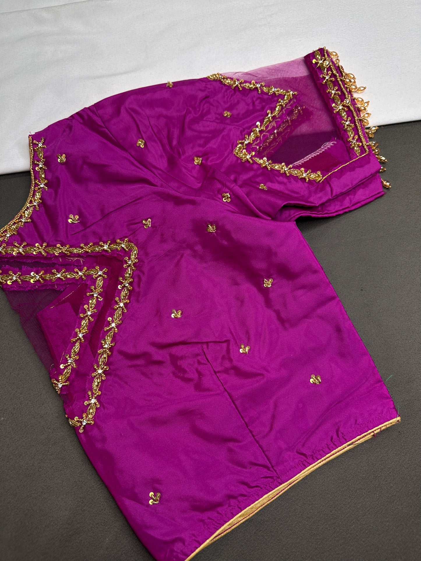 Pink Net Silk Maggam Aari Blouse - 