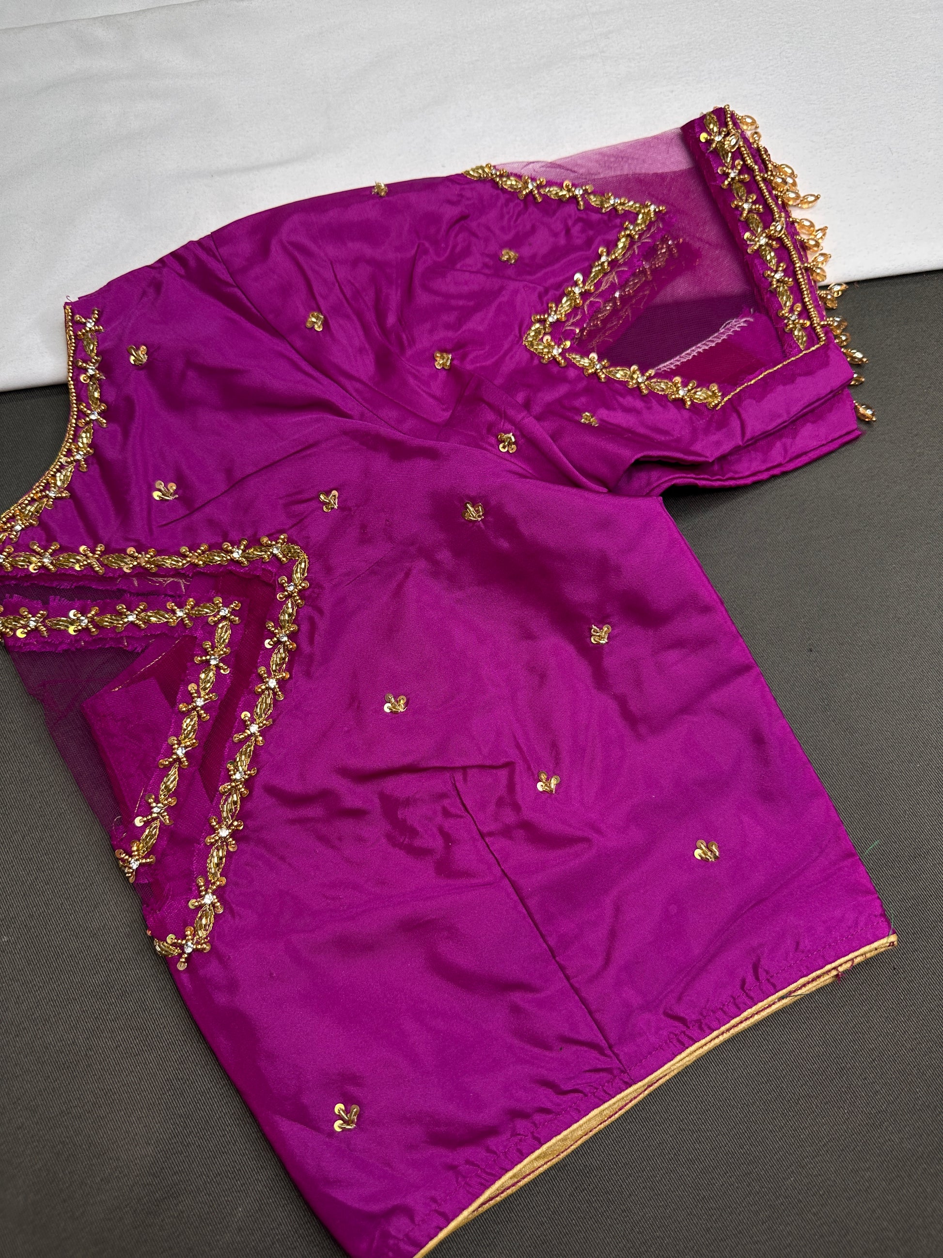 Pink Net Silk Maggam Aari Blouse - 