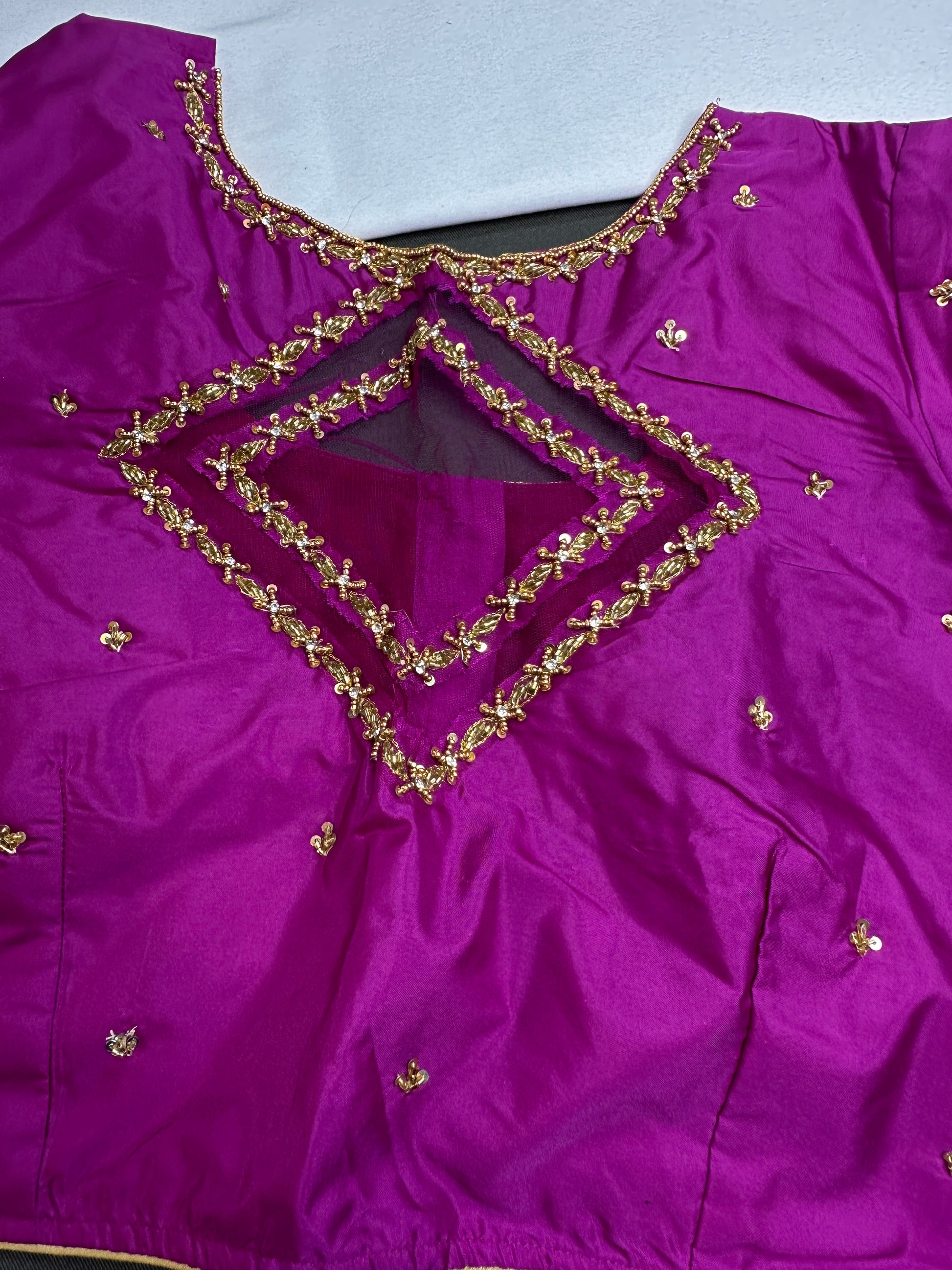 Pink Net Silk Maggam Aari Blouse - 