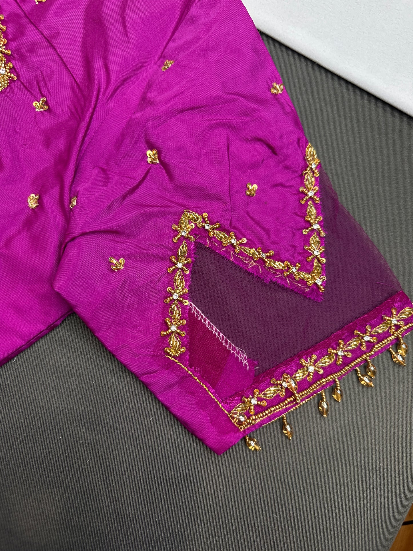 Pink Net Silk Maggam Aari Blouse - 