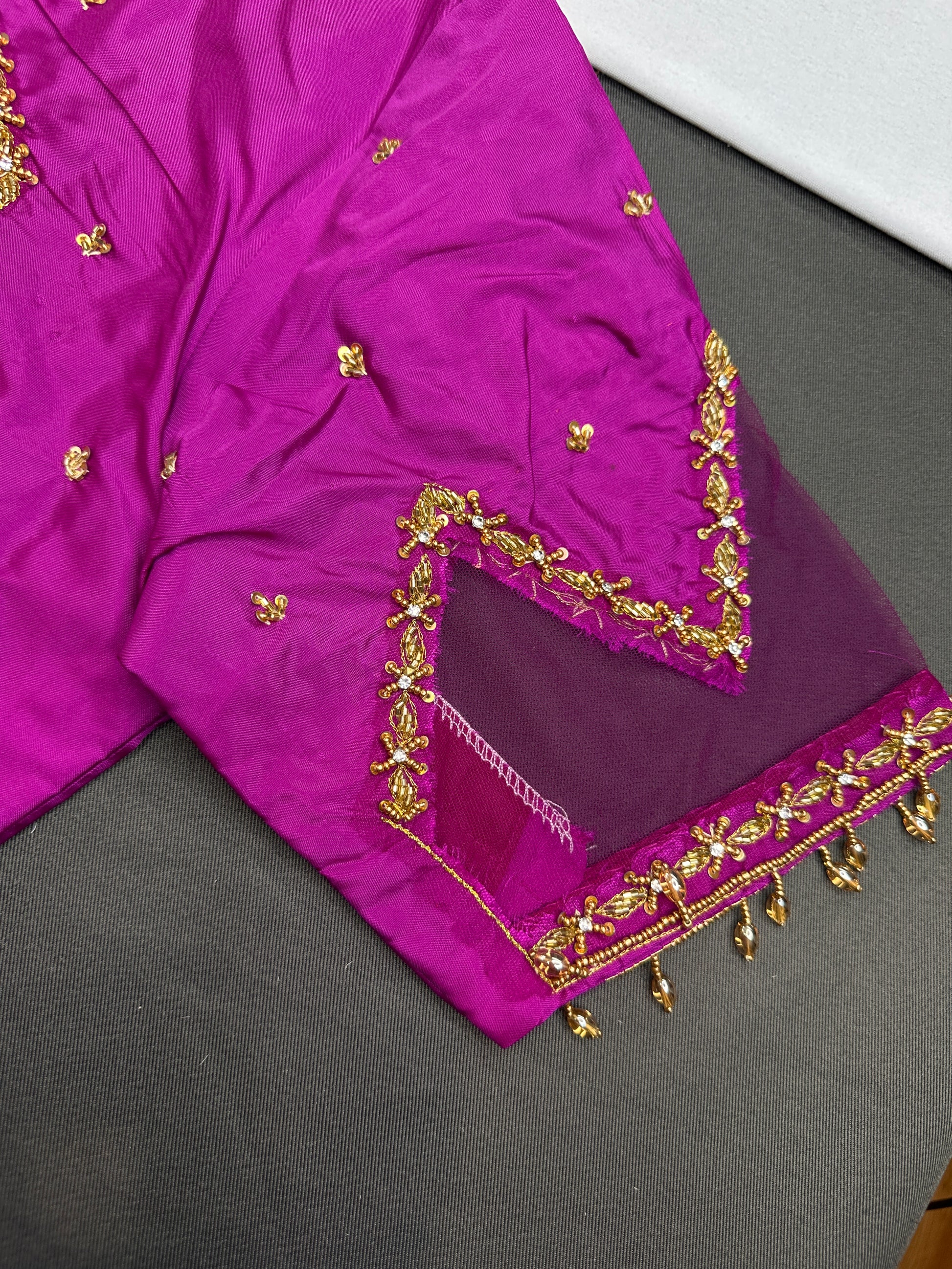 Pink Net Silk Maggam Aari Blouse - 