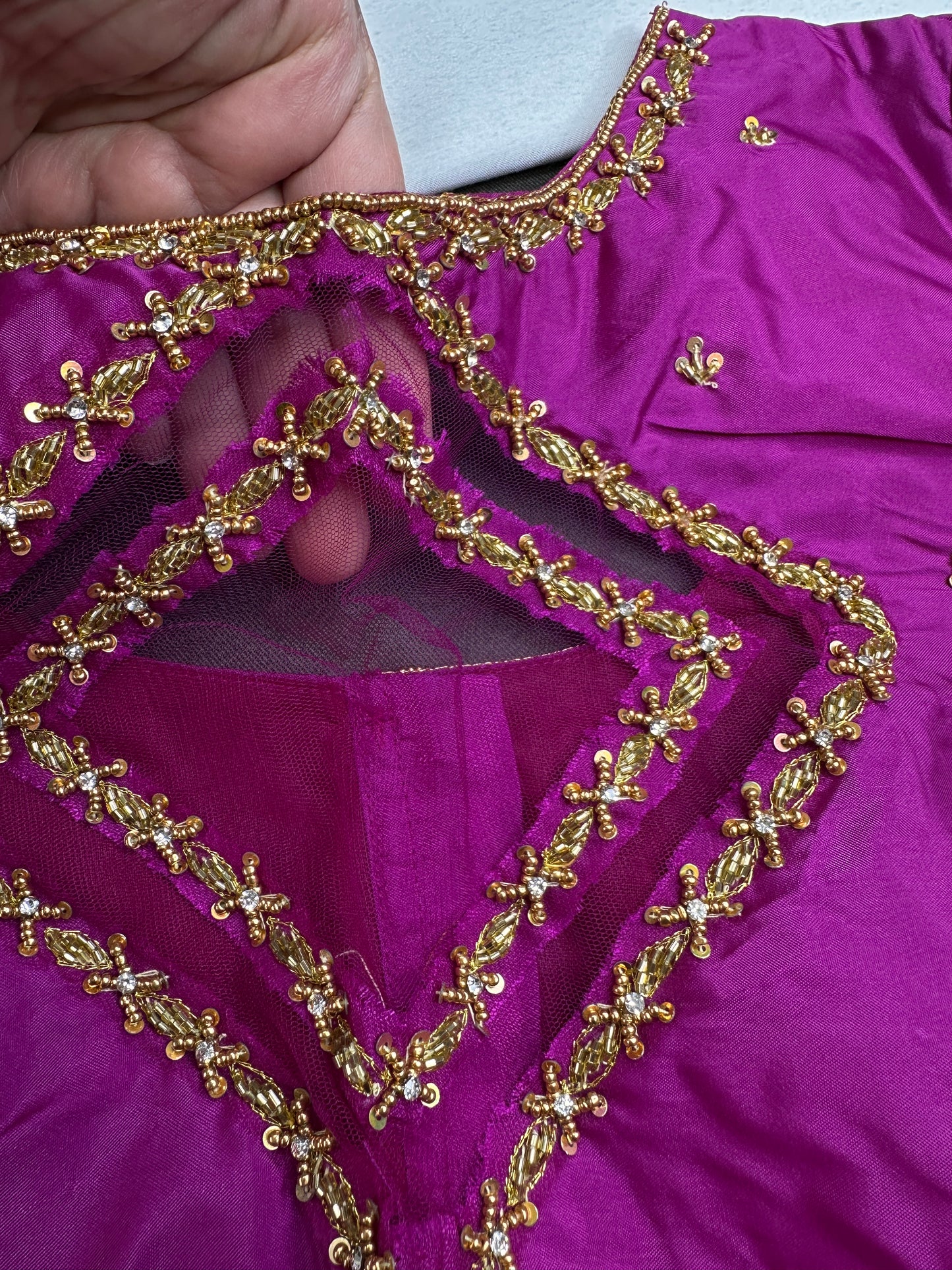 Pink Net Silk Maggam Aari Blouse - 