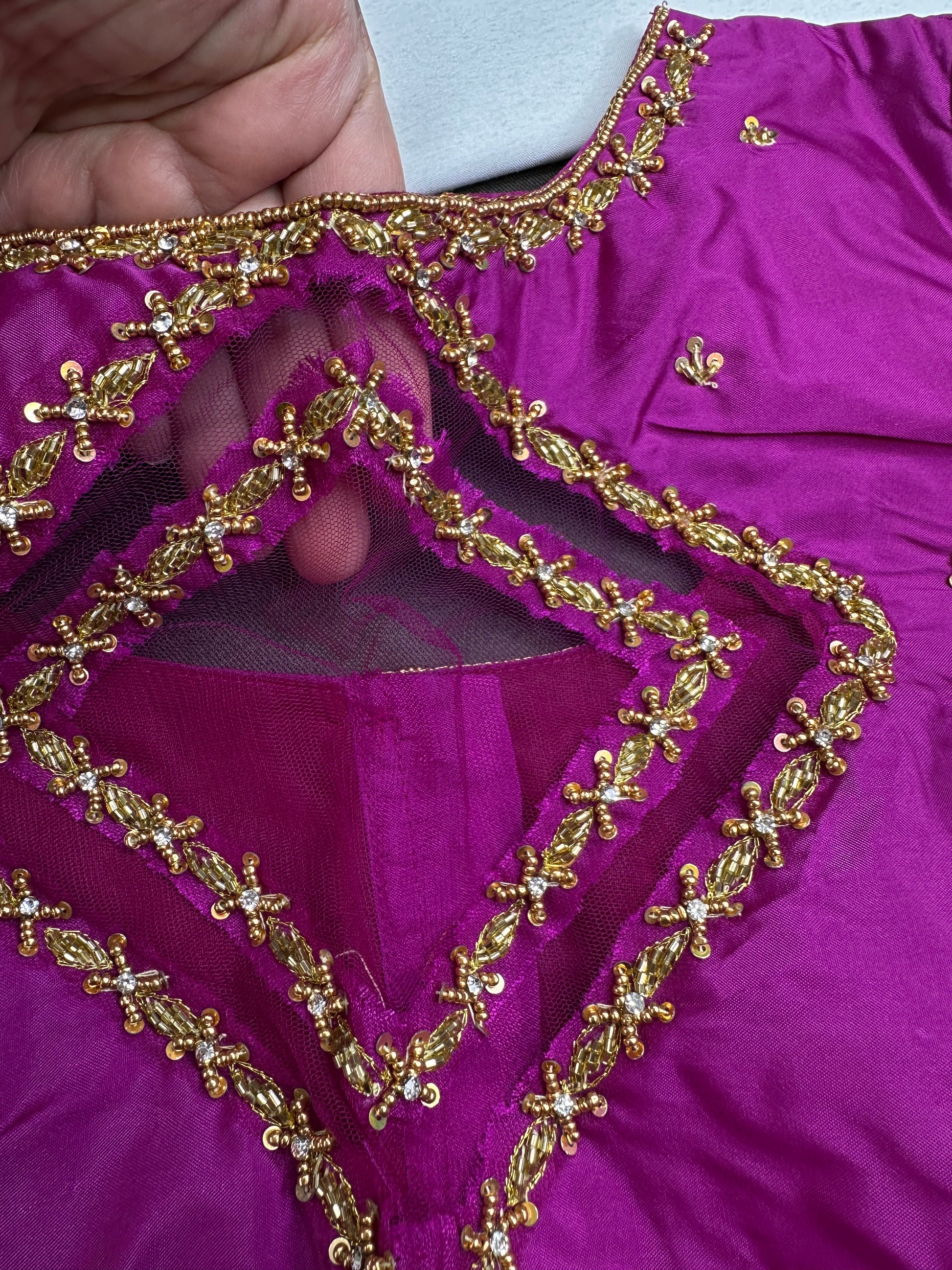 Pink Net Silk Maggam Aari Blouse - 