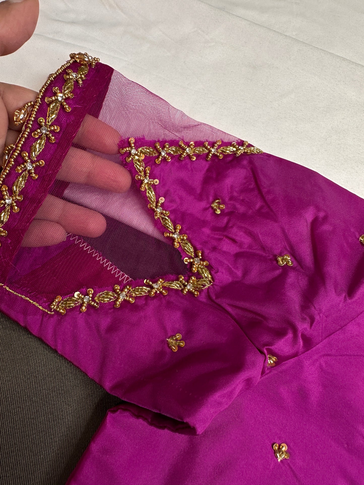 Pink Net Silk Maggam Aari Blouse - 