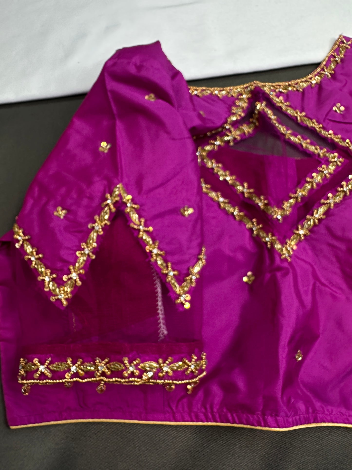 Pink Net Silk Maggam Aari Blouse - 