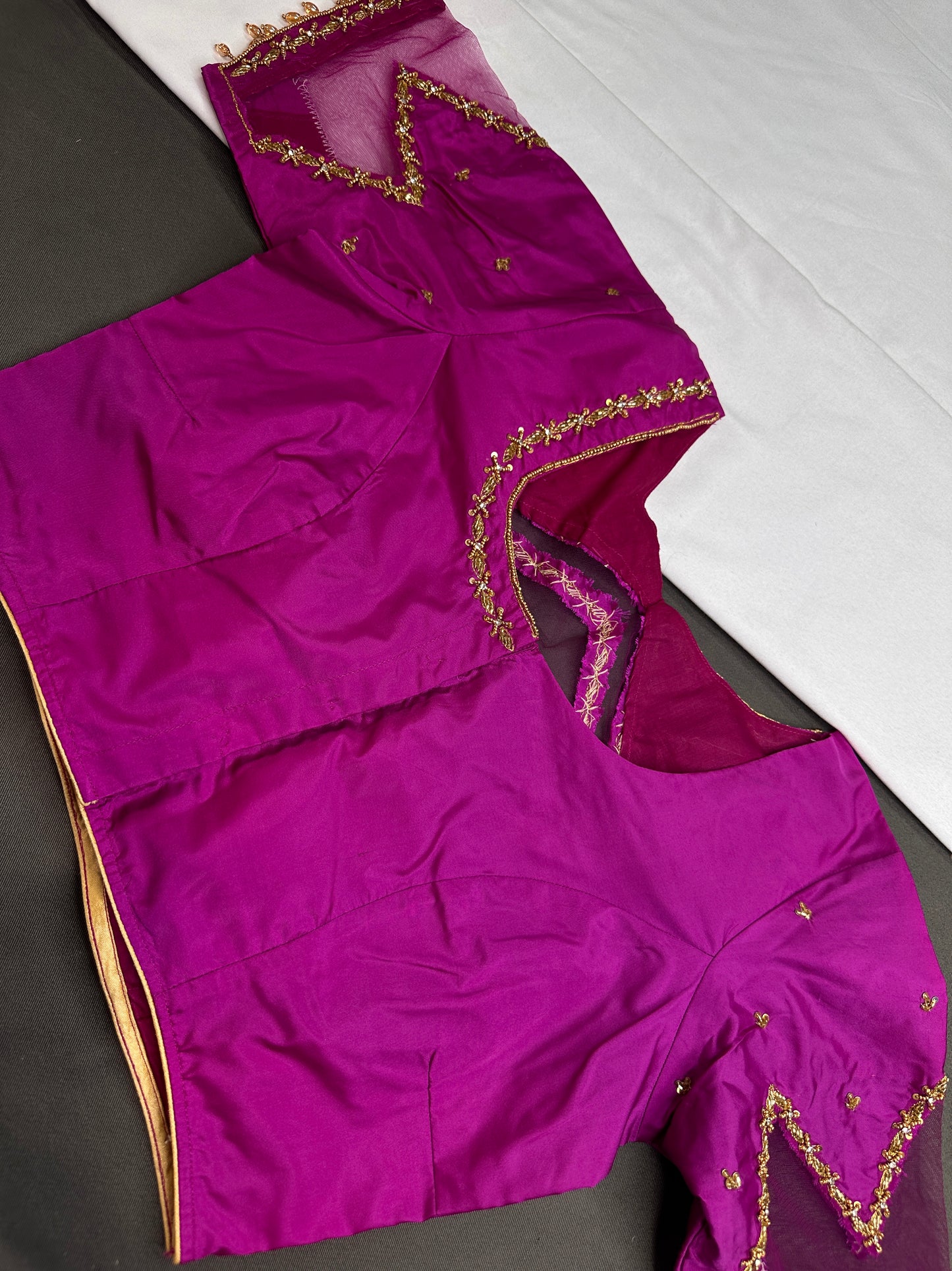 Pink Net Silk Maggam Aari Blouse - 