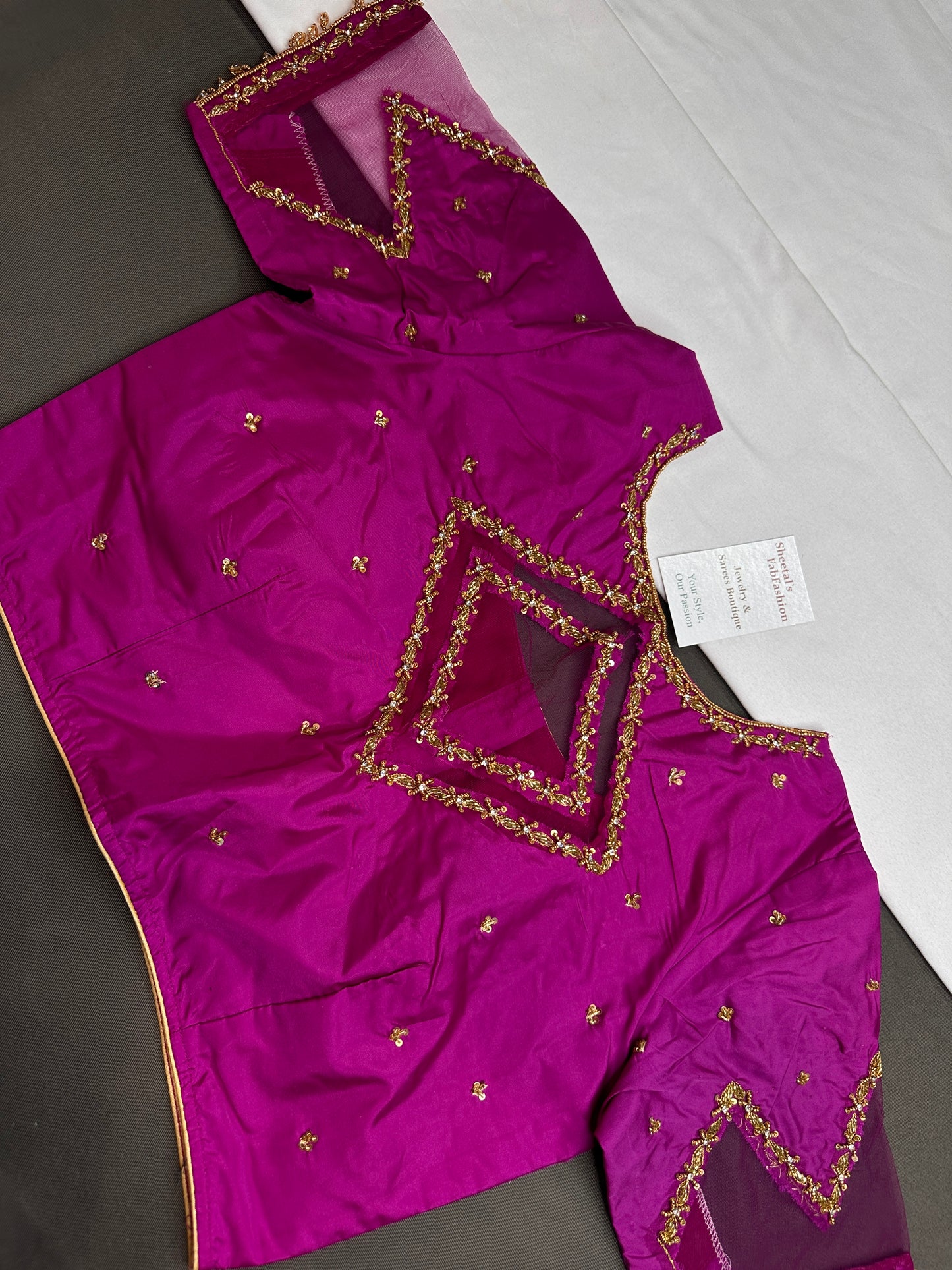 Pink Net Silk Maggam Aari Blouse - 