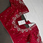 Crepe Red Silver Pearl Work Blouse - 