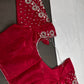 Crepe Red Silver Pearl Work Blouse - 