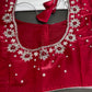 Crepe Red Silver Pearl Work Blouse - 