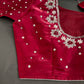 Crepe Red Silver Pearl Work Blouse - 