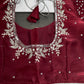Crepe Maroon Red Silver Pearl Work Blouse - 