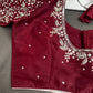 Crepe Maroon Red Silver Pearl Work Blouse - 