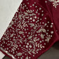Crepe Maroon Red Silver Pearl Work Blouse - 