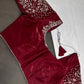 Crepe Maroon Red Silver Pearl Work Blouse - 