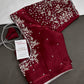 Crepe Maroon Red Silver Pearl Work Blouse - 