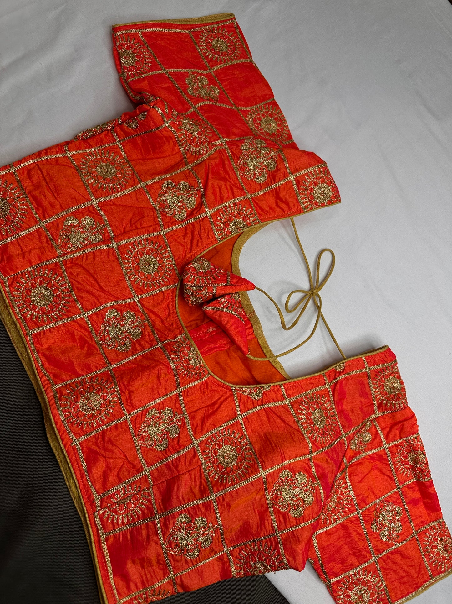 Orange Embriodery Work Blouse - 