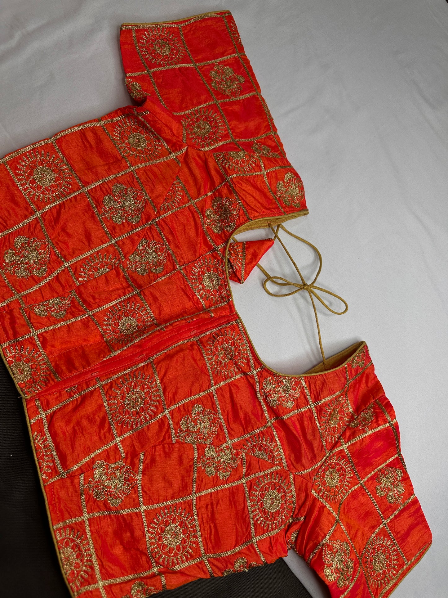 Orange Embriodery Work Blouse - 