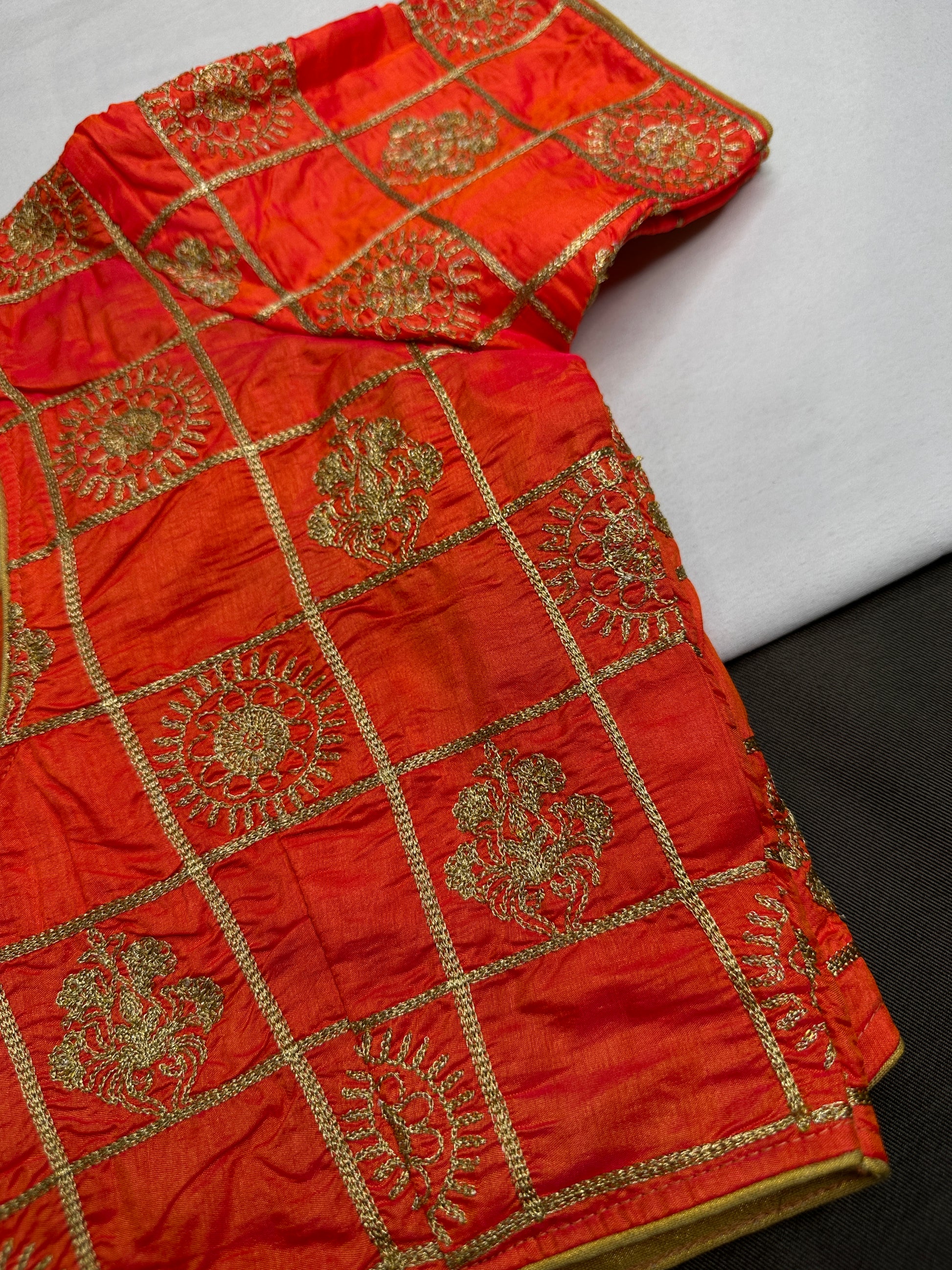 Orange Embriodery Work Blouse - 