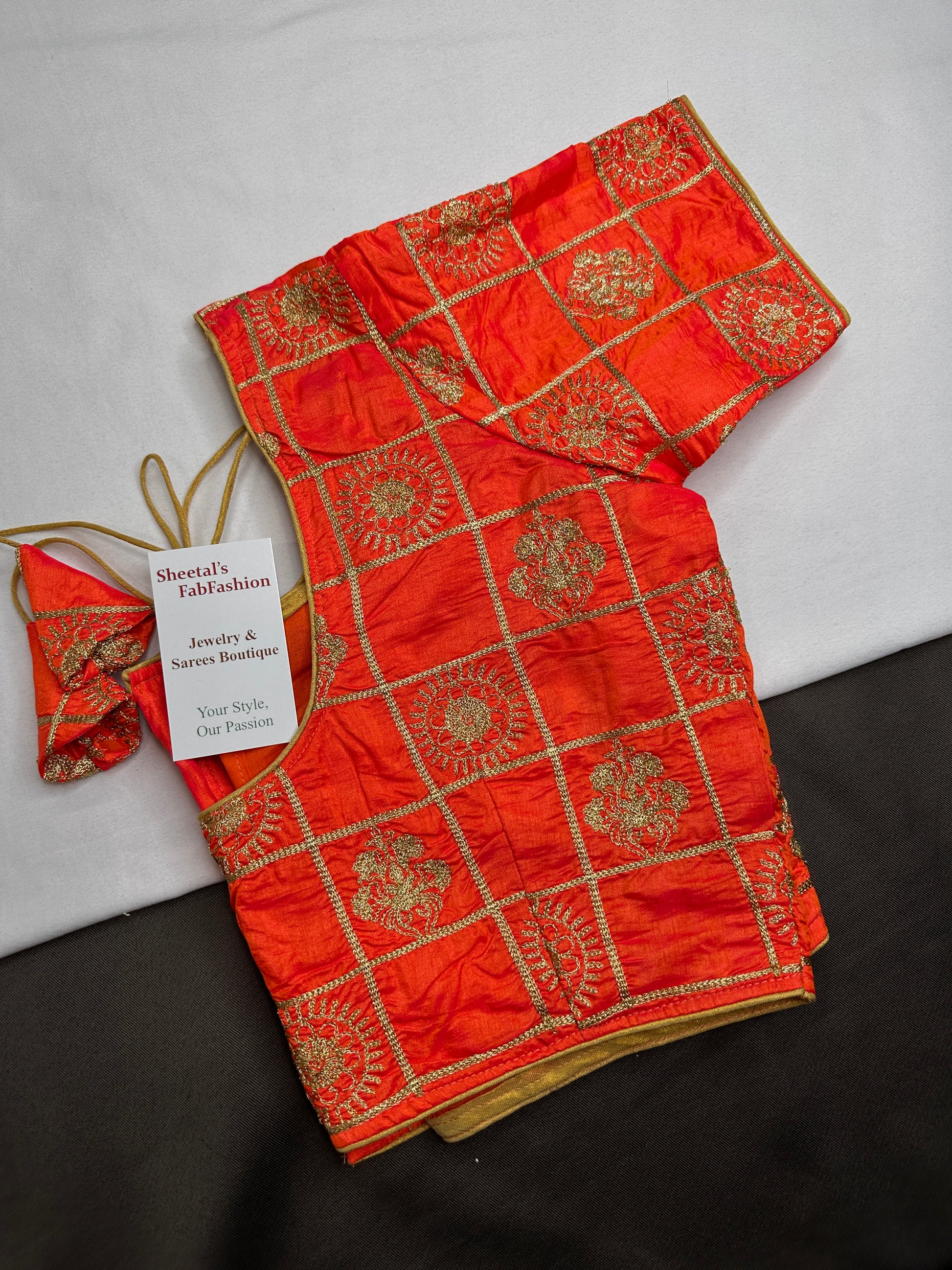 Orange Embriodery Work Blouse - 