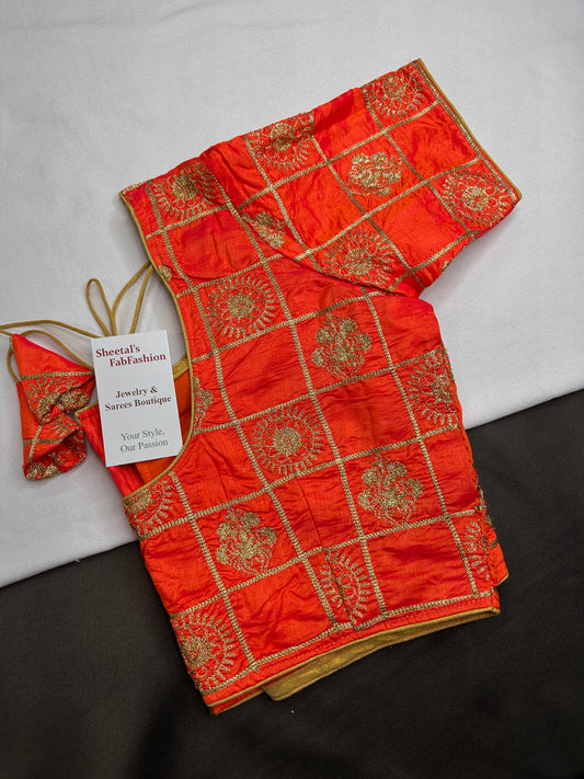 Orange Embriodery Work Blouse - 