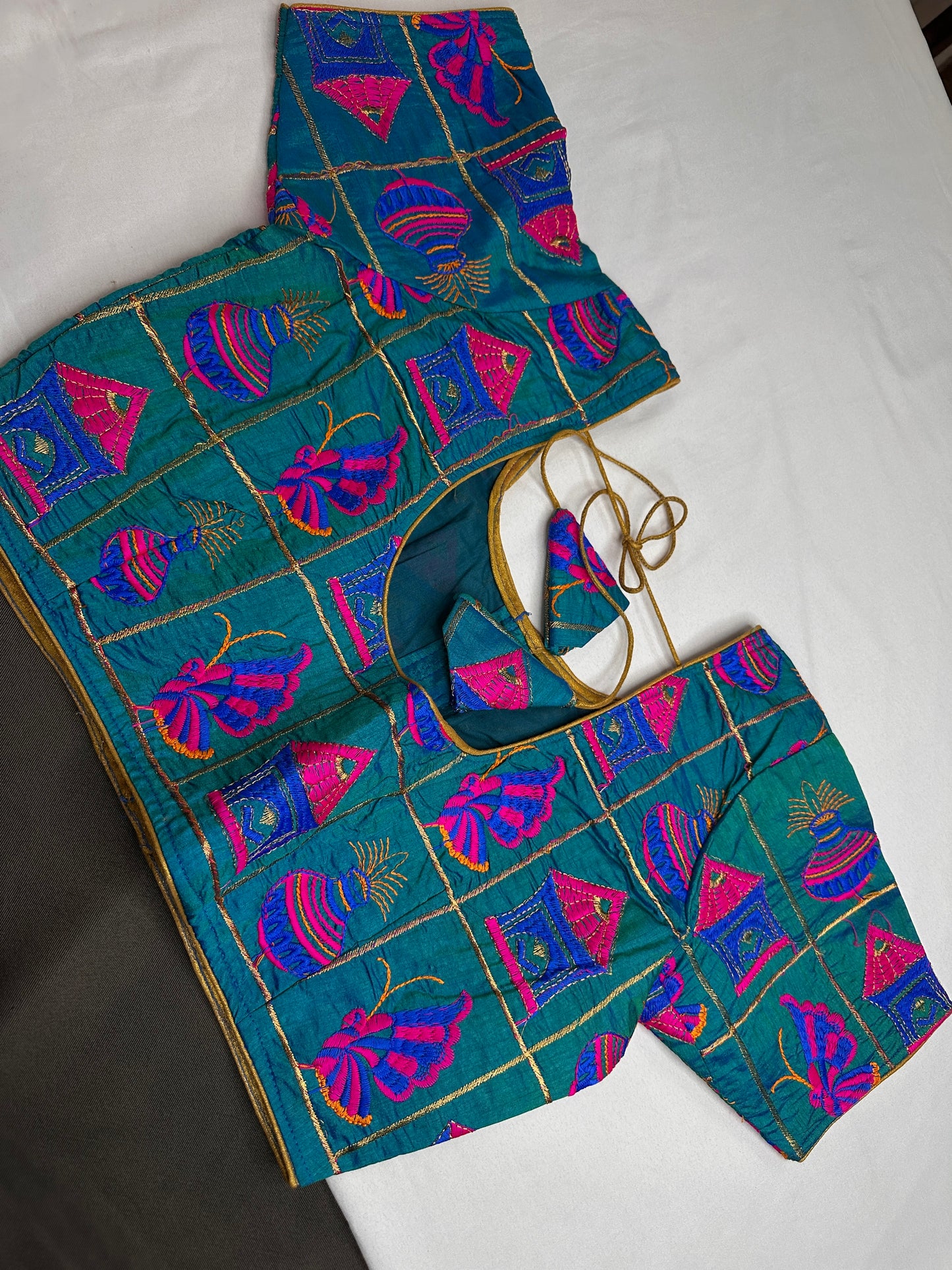 Teal Embriodery Work Blouse - 