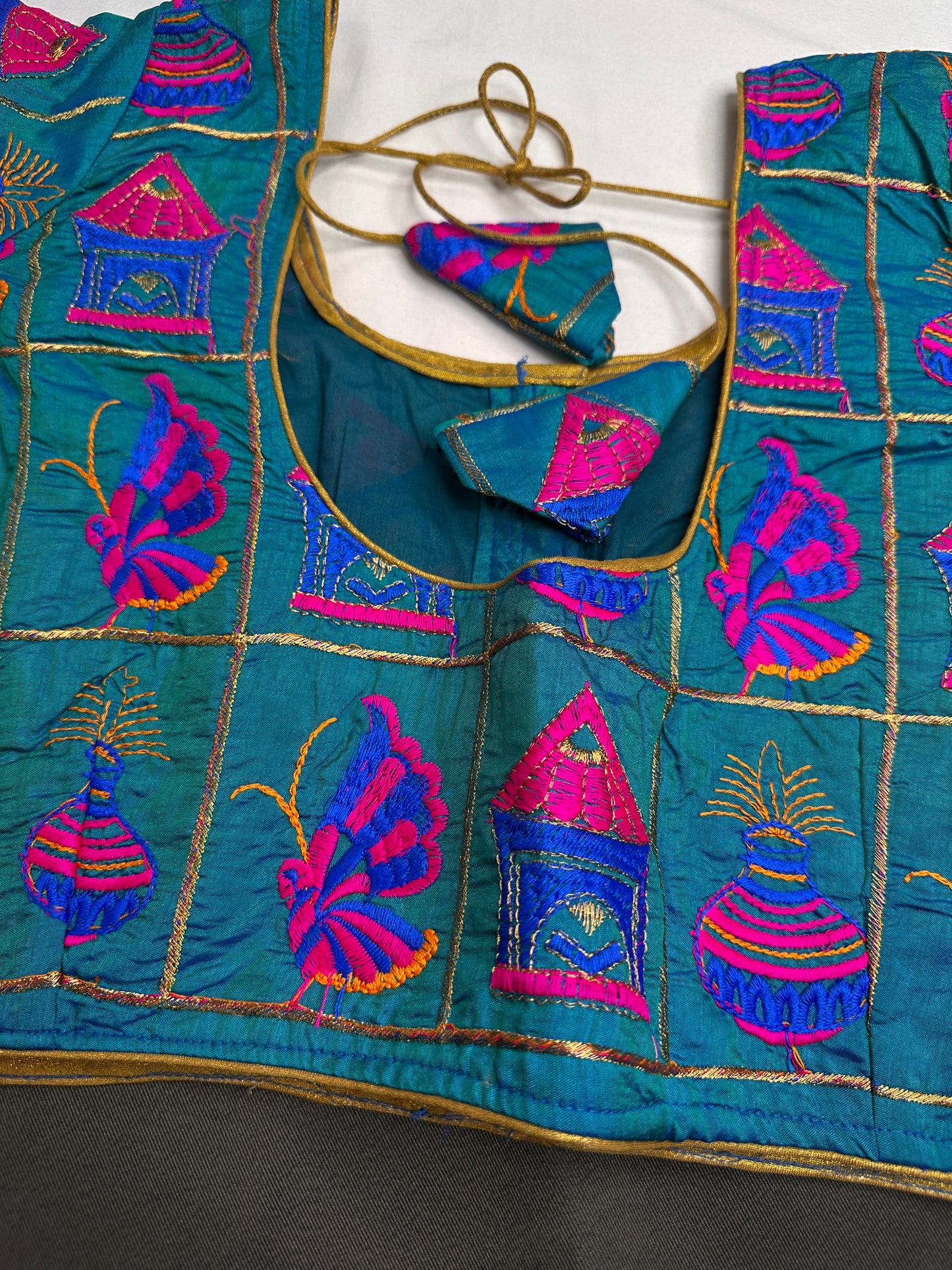Teal Embriodery Work Blouse - 