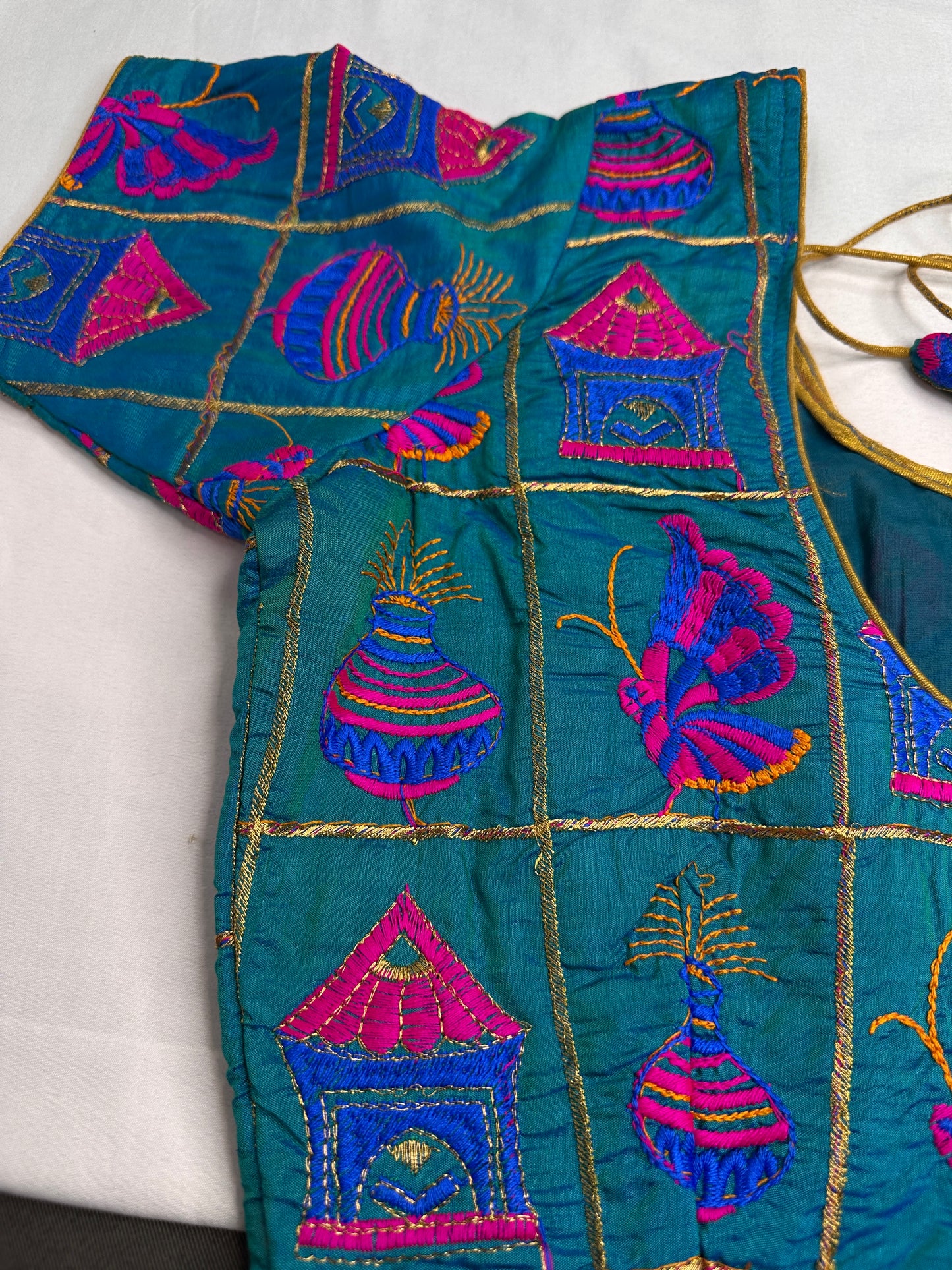 Teal Embriodery Work Blouse - 