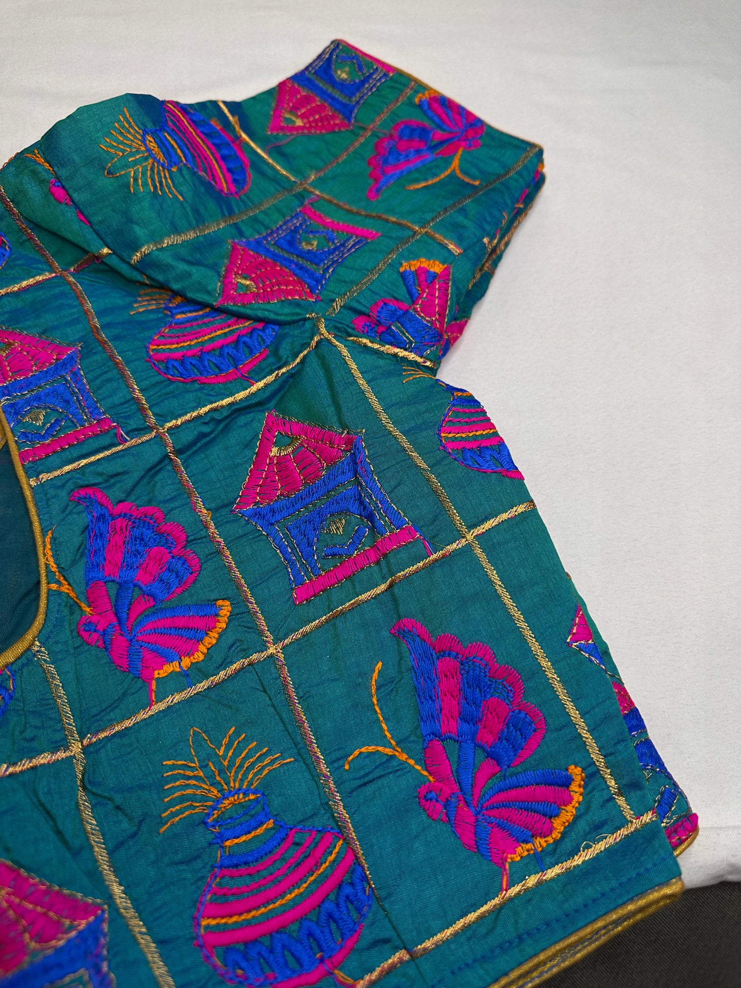 Teal Embriodery Work Blouse - 