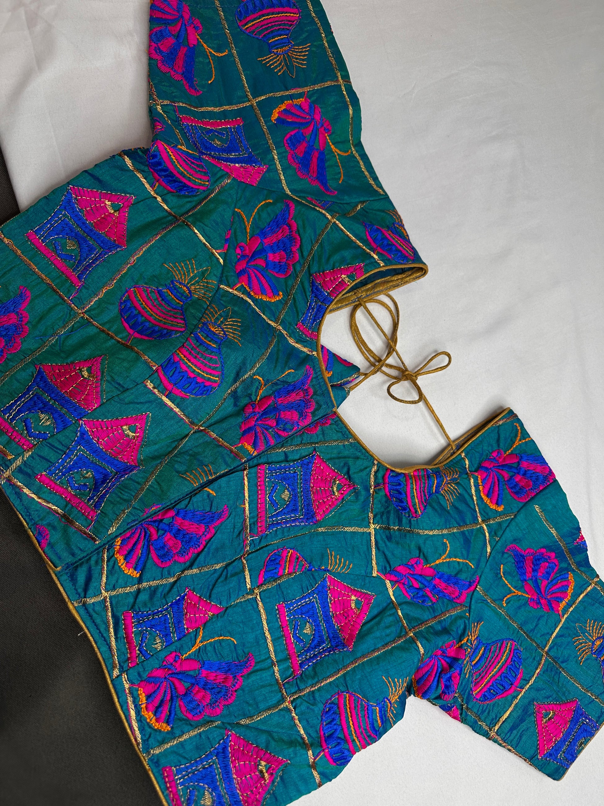 Teal Embriodery Work Blouse - 