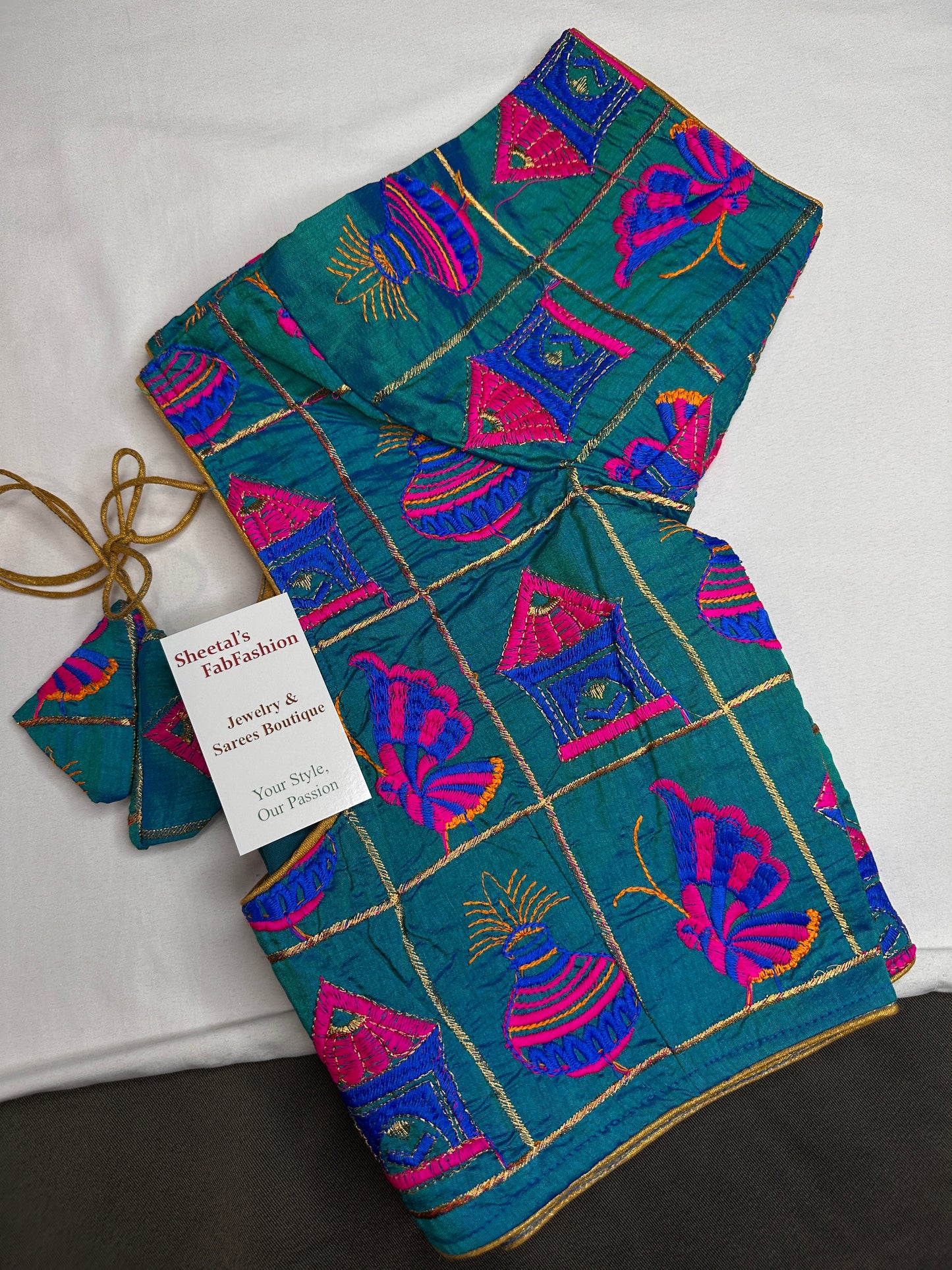 Teal Embriodery Work Blouse - 