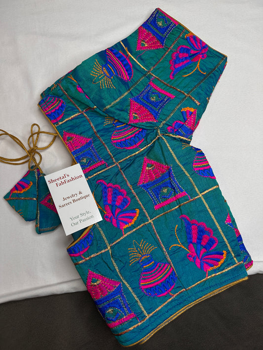 Teal Embriodery Work Blouse - 
