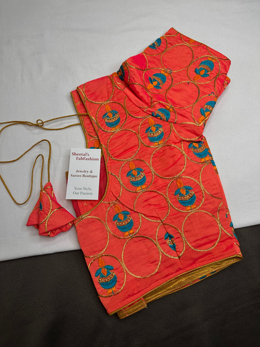 Peach Embriodery Work Blouse - 