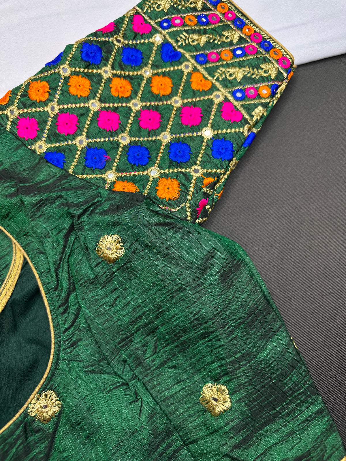 Green Embriodery Work Blouse - 