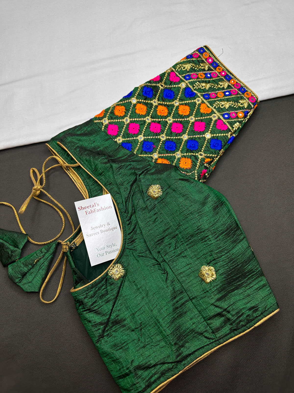 Green Embriodery Work Blouse - 