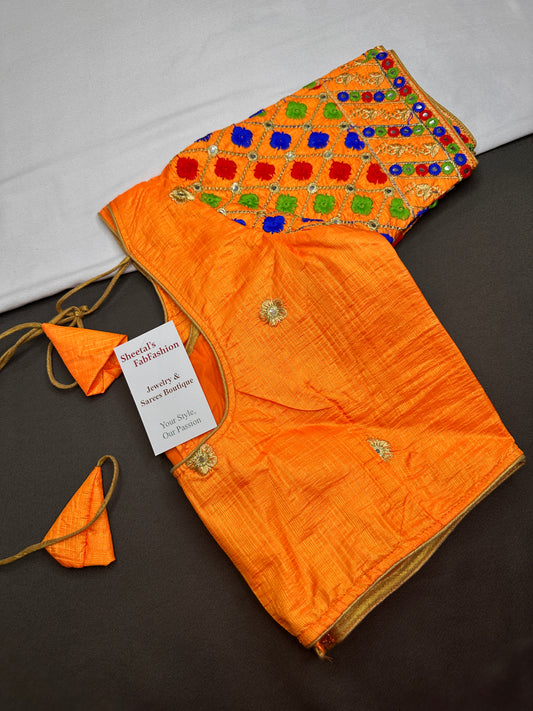 Orange Embriodery Work Blouse - 