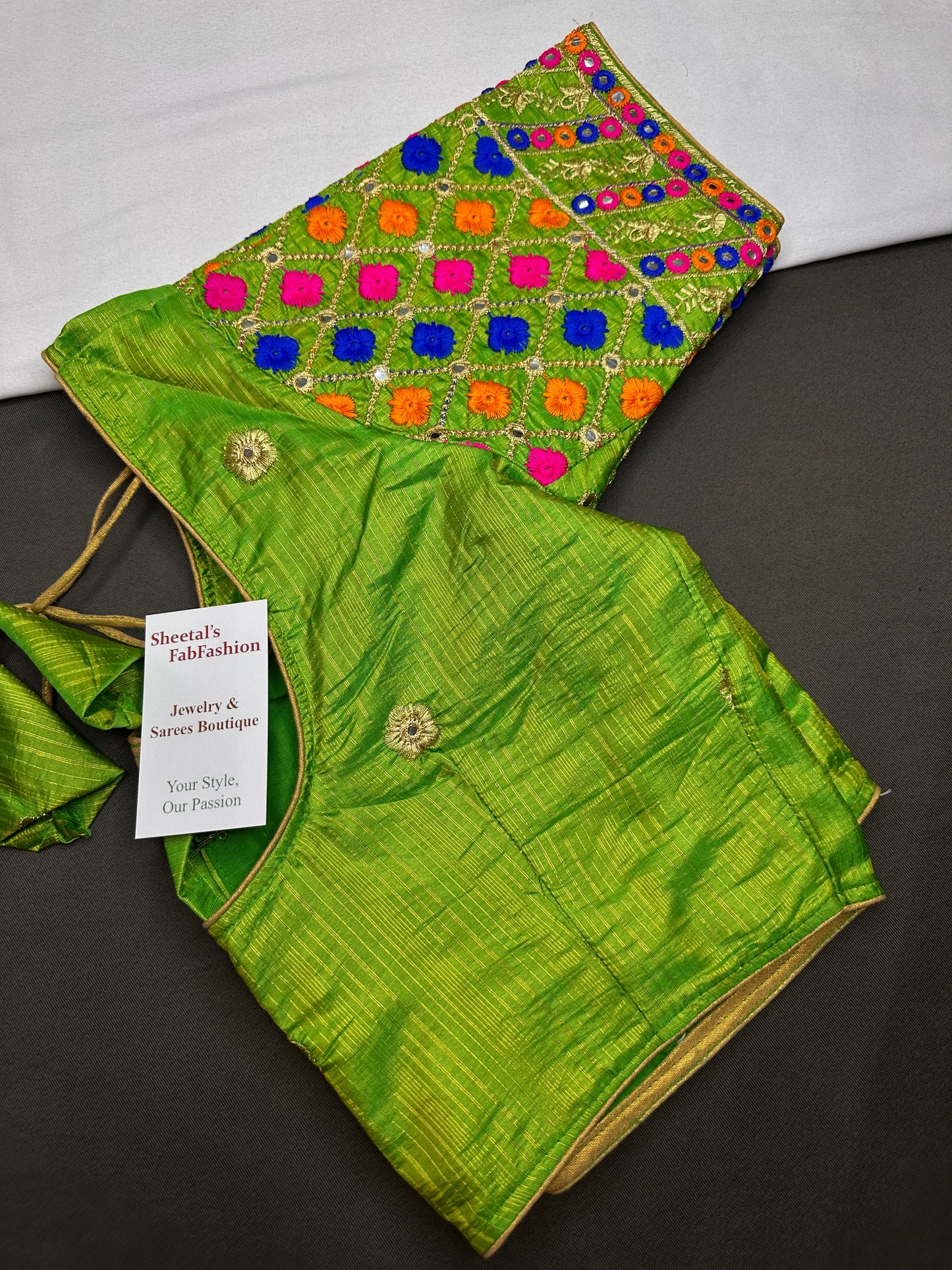 Green Embriodery Work Blouse - 