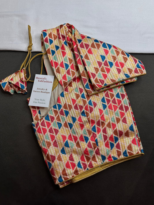 Multi Color Beige Base Blouse - 