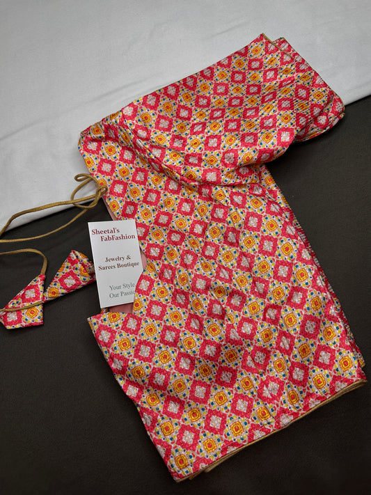 Multi Color Pink Base Blouse - 