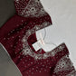 Crepe Maroon Red Silver Pearl Work Blouse - 