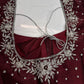 Crepe Maroon Red Silver Pearl Work Blouse - 