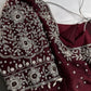 Crepe Maroon Red Silver Pearl Work Blouse - 